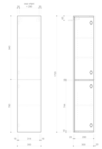 Sapho ESPACE STRIP 35 cm magas kiegészítő szekrény, carina ESC230-4141S