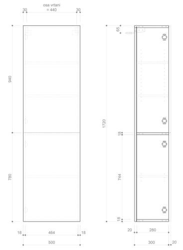 Sapho ESPACE STRIP 50 cm magas kiegészítő szekrény, carina ESC450-4141S