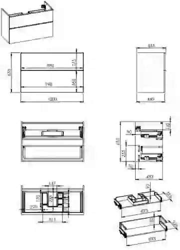 AREZZO design MONTEREY 100 cm-es alsószekrény 2 fiókkal szifonkivágással magasfényű antracit AR-167086