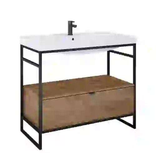 AREZZO design NEBO alsószekrény 100 cm-es, 1 fiókkal, canela tölgy, matt fekete AR-168433SET