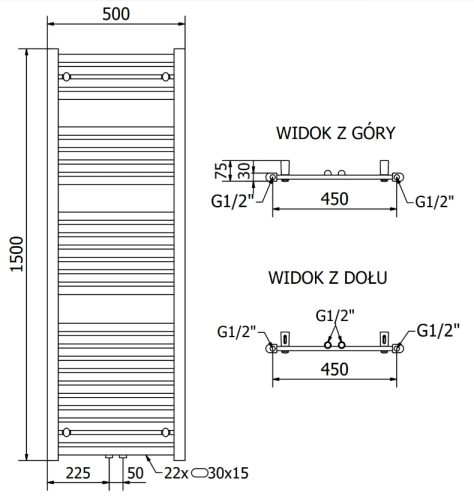 Mexen Hades fürdőszobai radiátor 1500 x 500 mm, 703 W, fehér