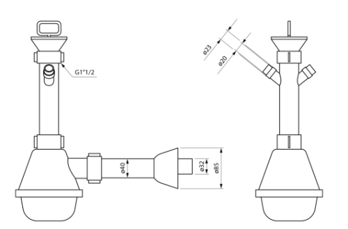Sapho DN40/32 szifon 2 csatlakozóval, fehér 1336KP99B0