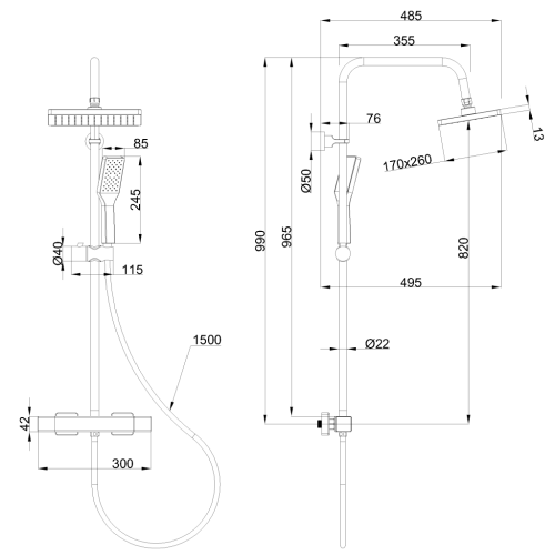 Invena Axira termosztátos zuhanyrendszer, matt fekete AU-07-T04-V